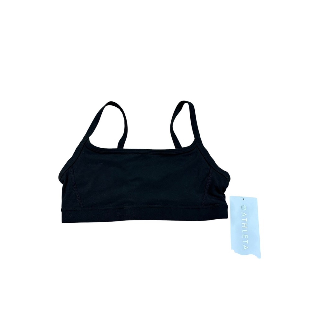 Athleta Salutation Square Neck Bra Black Light Impact Sports Bra D-DD XS NEW